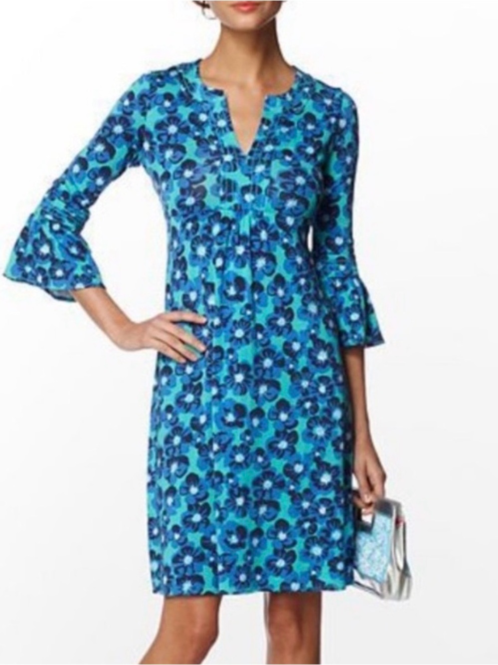 Lilly Pulitzer Blue Floral V-Neck Midi Dress